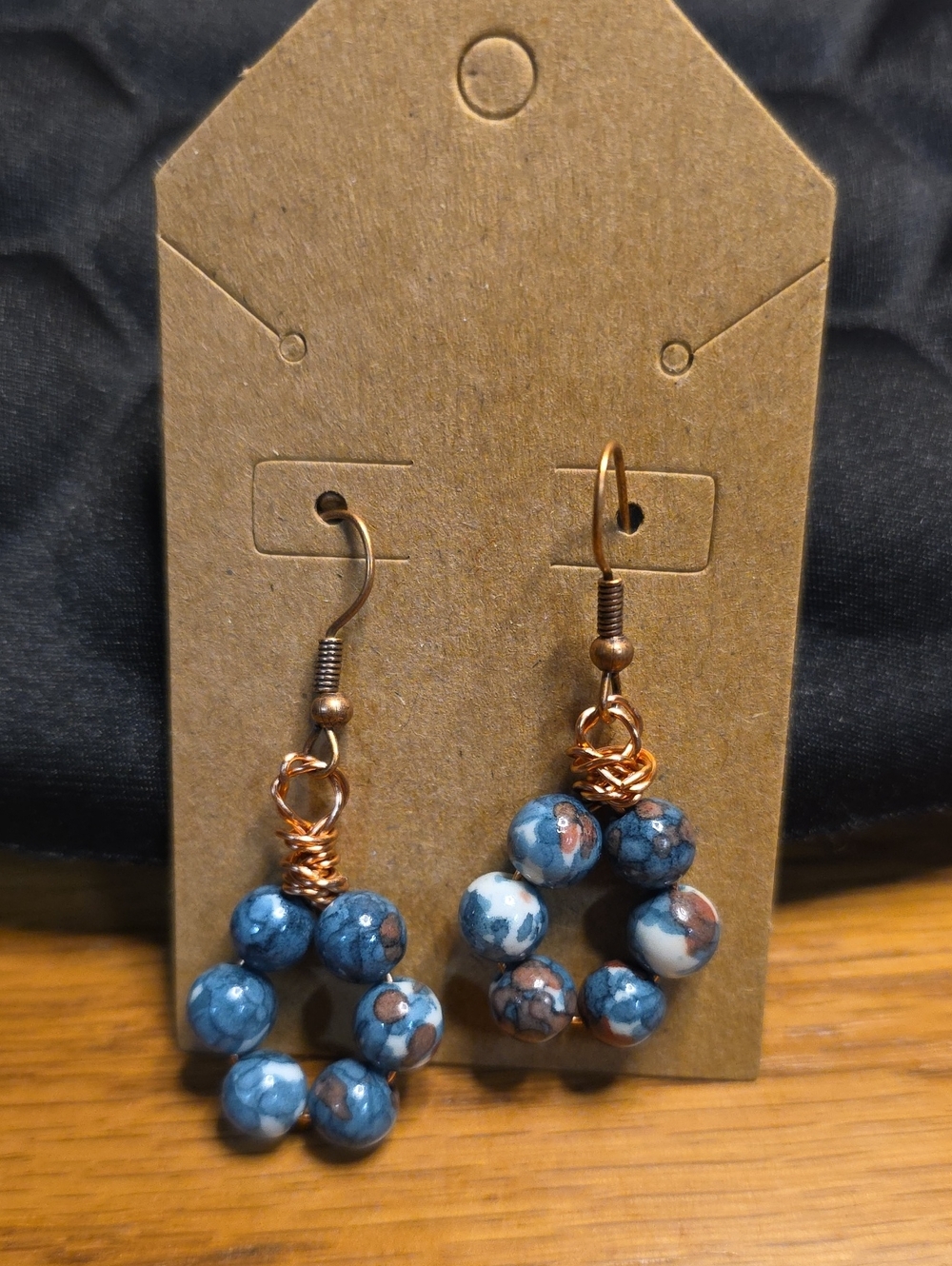 Handmade Stone Bead Hoop Earrings with Copper Accents